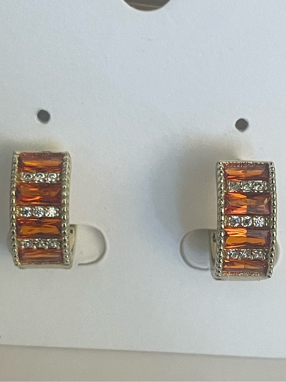 Gold-Tone Orange Crystal Huggie Earrings